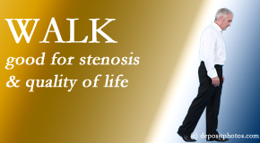 Dr. Butwell encourages walking and guideline-recommended non-drug therapy for spinal stenosis, reduction of its pain, and improvement in walking.