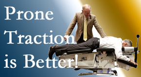 Georgetown spinal traction applied lying face down – prone – is best according to the latest research. Visit Dr. Butwell.