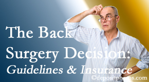 Dr. Butwell notes that back pain sufferers may choose their back pain treatment option based on insurance coverage. If insurance pays for back surgery, will you choose that? 